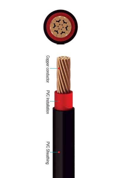 0.6/1 (1.2) Single Core with Stranded Copper Conductors, PVC insulated and PVC Sheathed